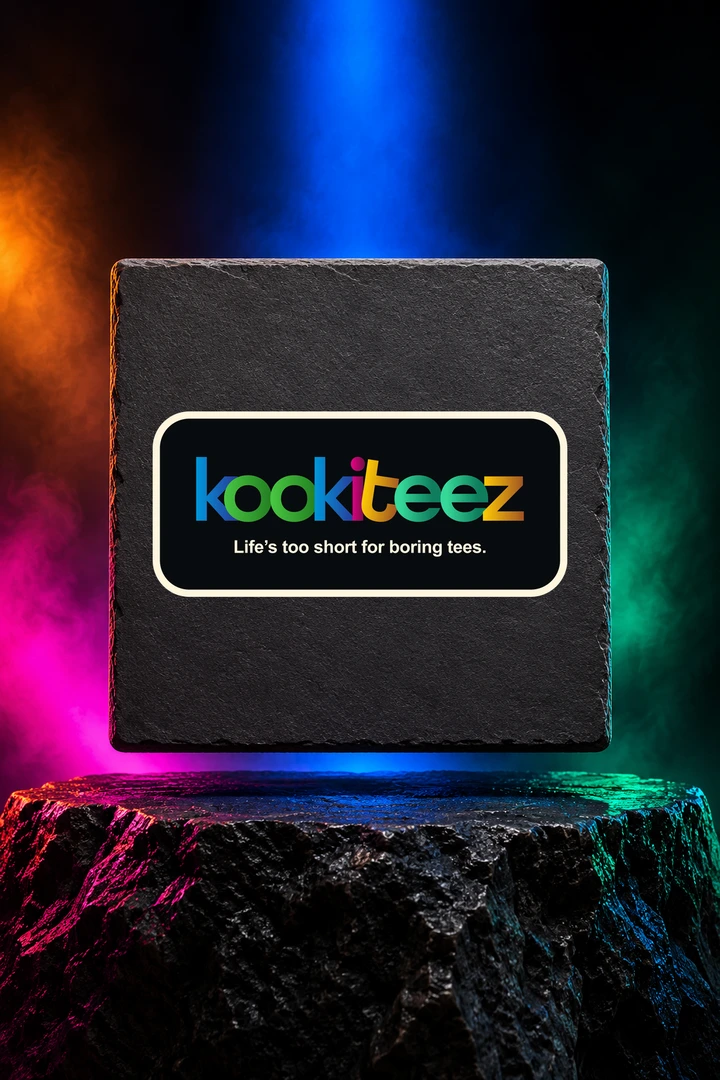 KookieTeez logo sticker in our neon studio
